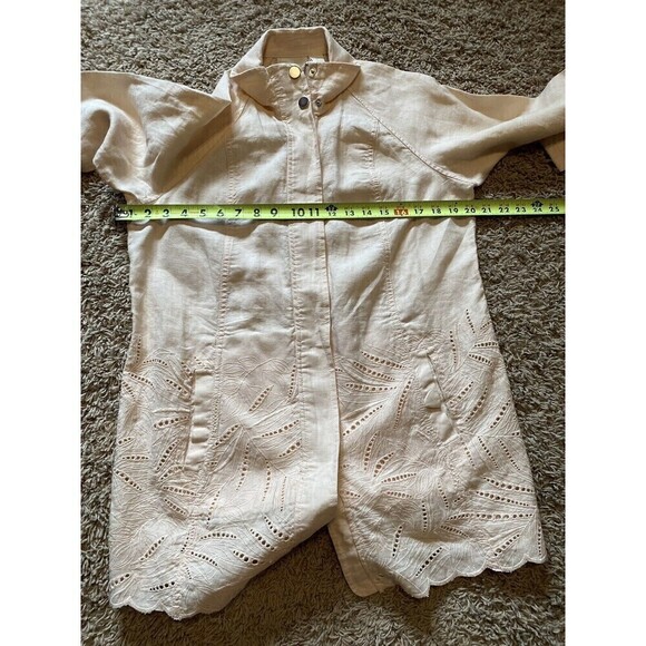 Chico’s 100% Linen Peach Eyelet Lace Zip Up Lightweight Tunic Size 1P Medium Top - Picture 9 of 9